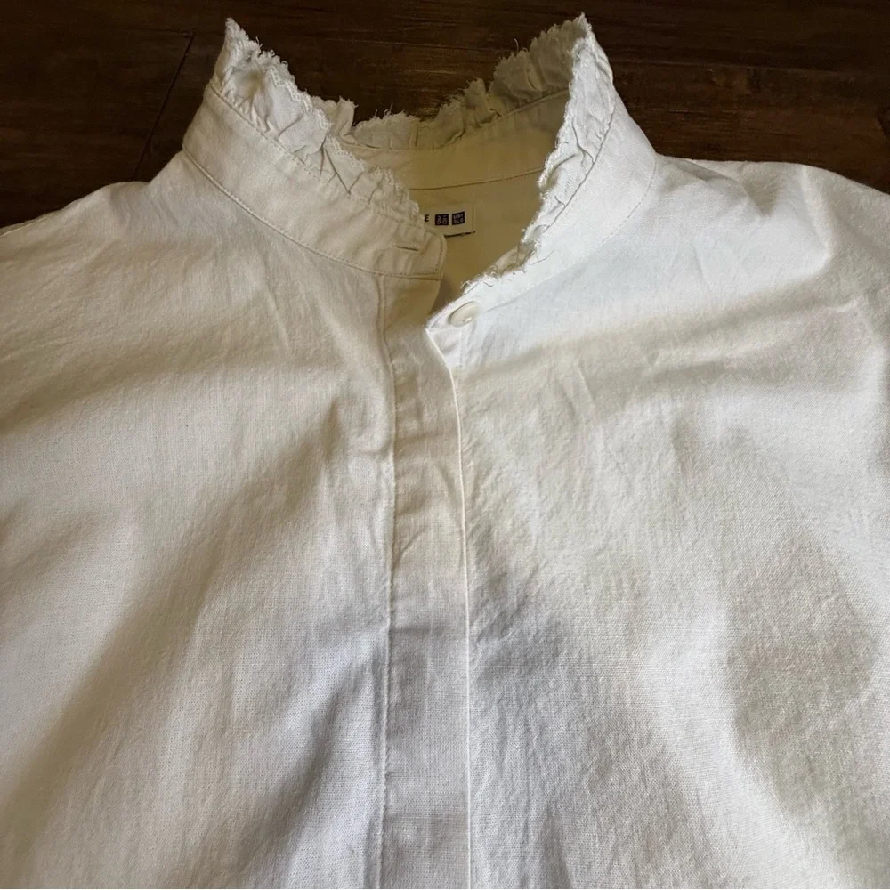 Ines de la Fressange x Uniqlo Ruffle Collar 100% Cotton Button-Up L French Chic - Picture 12 of 16
